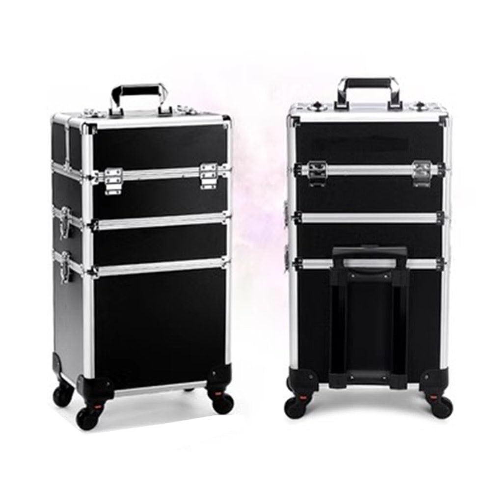 SGeneE Travel Makeup Car, Embroidery Tool Cart, Beauty Tool Organizer, Aluminum Frame, Universal Wheel with Lock (Black 35x26x70cm)