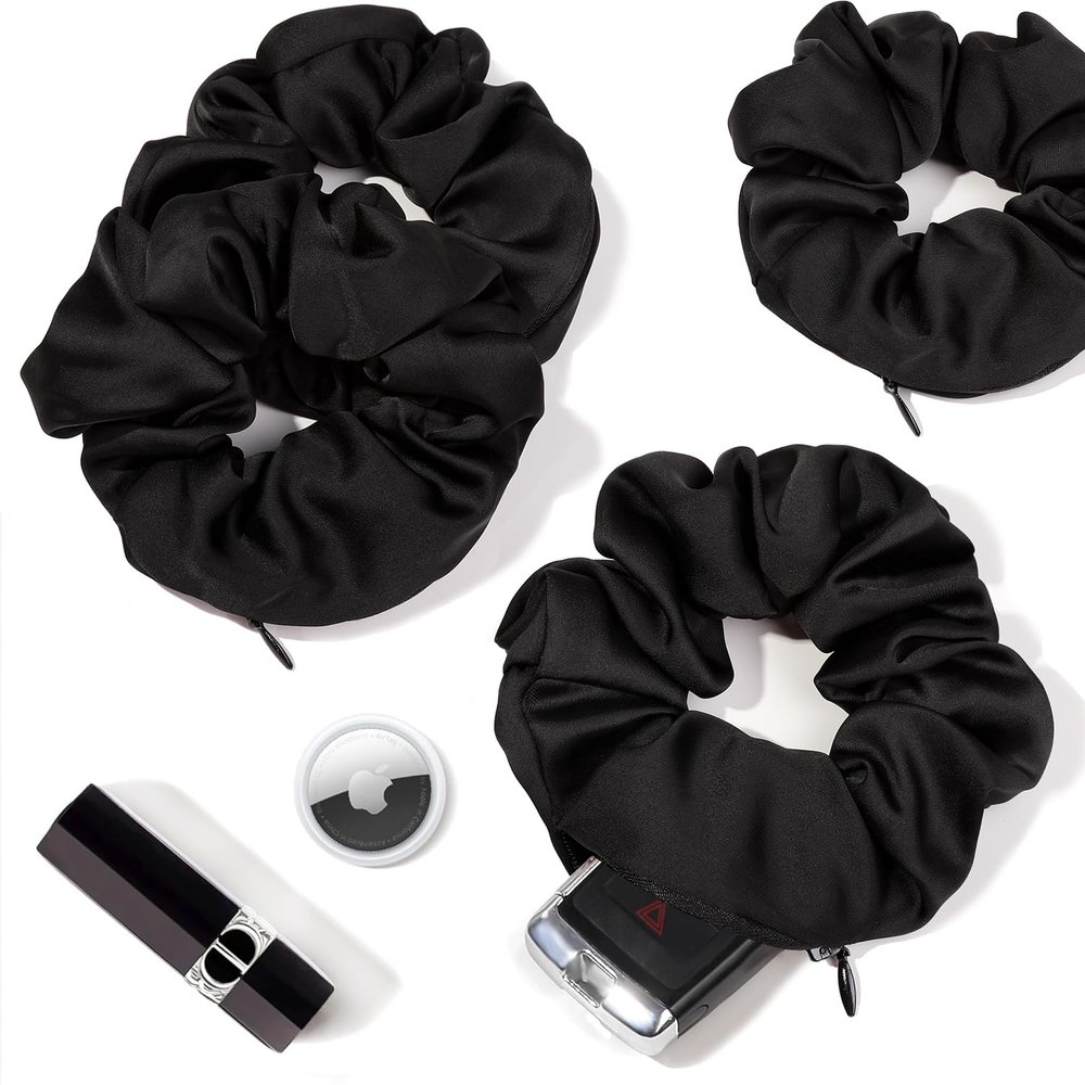 Pocket Scrunchies Hair Ties with Hidden Zipper Stash Scrunchy Ponytail Holder Secret Compartment Items