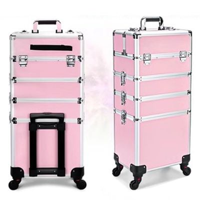 SGeneE Travel Makeup Car, Embroidery Tool Cart, Beauty Tool Organizer, Aluminum Frame, Universal Wheel with Lock (Pink 35x26x80cm)