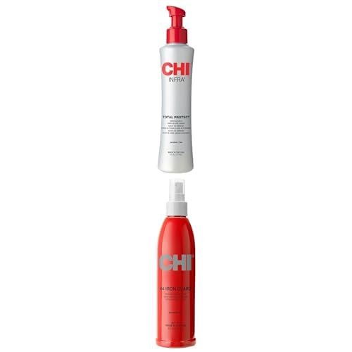 Bundle of CHI Total Protect Defense Lotion, Lightweight Lotion For Locking In Moisture & Protecting Hair From Heat, 6 Oz + CHI 44 Iron Guard Thermal Protection Spray, Clear, 8 Oz