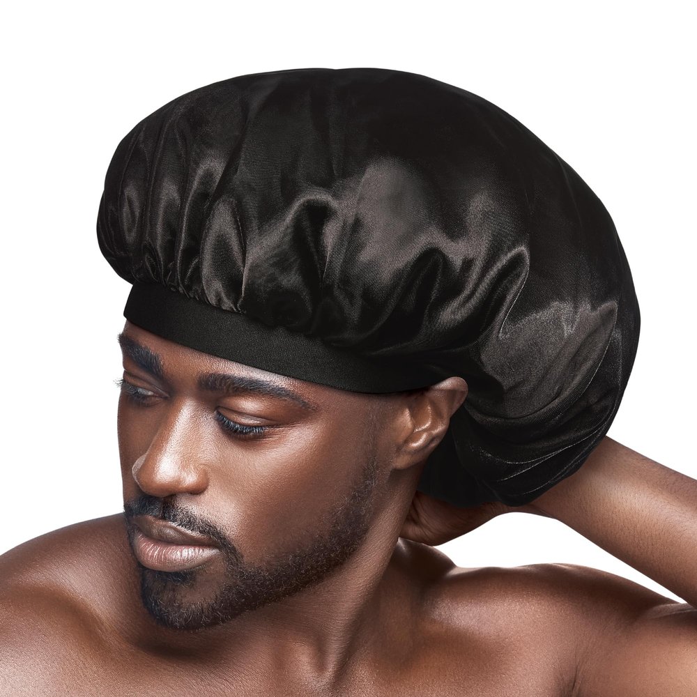 Red by Kiss Men's Silky Satin Hair Bonnet, Soft Anti-Frizz Fabric, All Hair Types, No Slip Wide Band Comfort, Anti Breakage Protection, Daily Wear