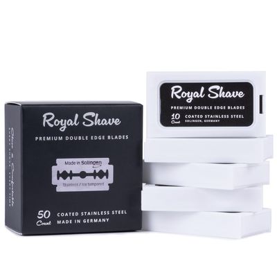 Royal Shave Premium Double Edge Stainless Steel Blades, Fits All Safety Razors, Long Lasting Shaving Razor Blades (Made in Germany) 50 Count Pack