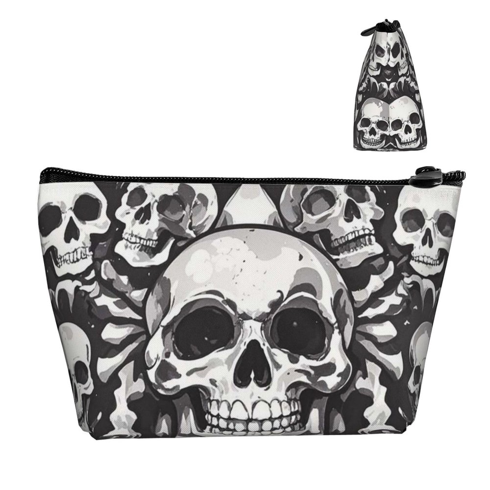 FJRFGbkJKN Cosmetic Bag Portable Makeup Bag Black and white skull Toiletry Bag Large Capacity Zipper Pouch Waterproof Toiletry Pouch Makeup Organizer Case for Women Men