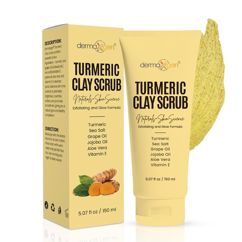 DERMAXGEN Turmeric Clay Scrub  Cleanse, Exfoliate, and Brighten Your Skin with Turmeric and Clay. Achieve a Smooth, Radiant Complexion by Removing Impurities and Balancing Skin for a Natural Glow