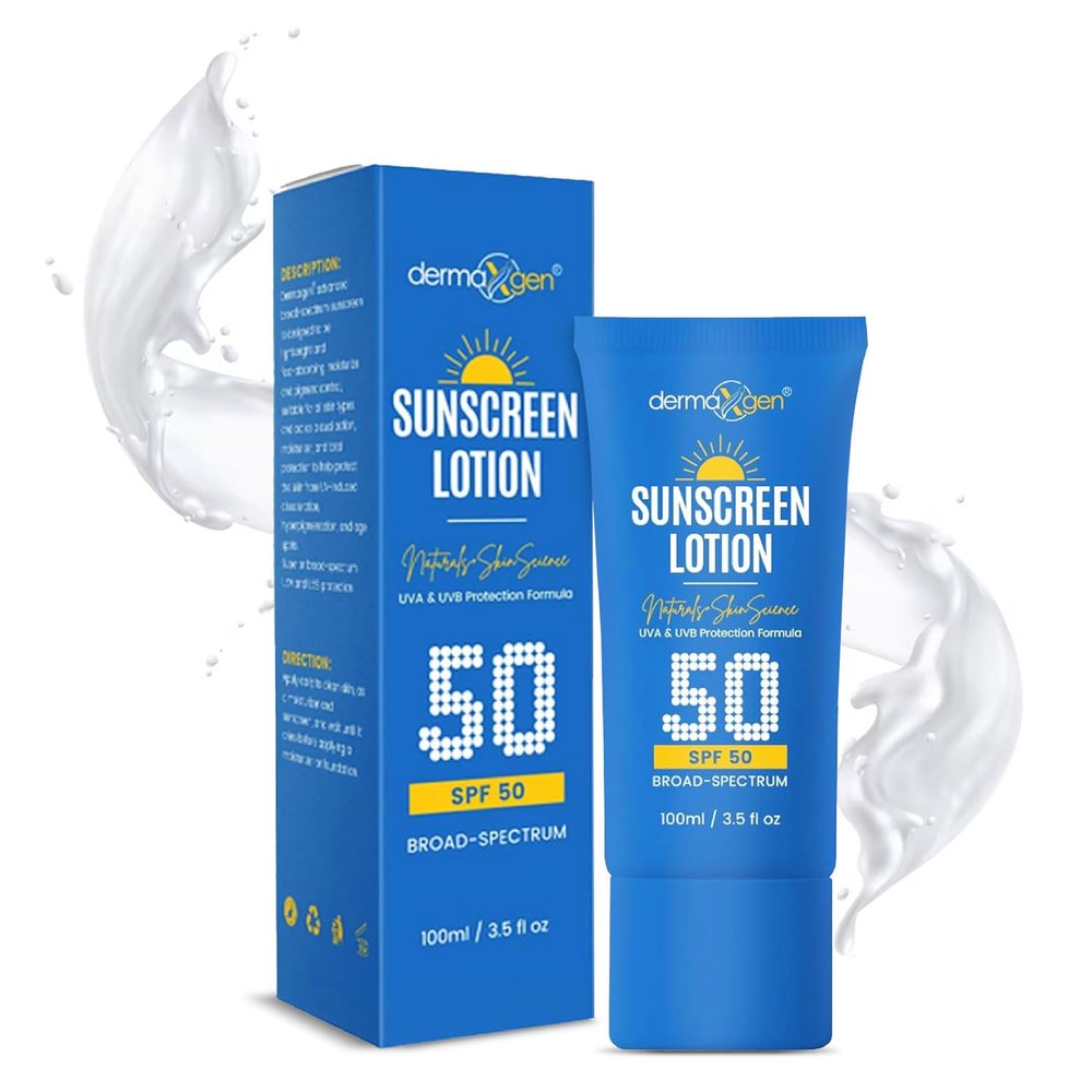 Dermaxgen Sunscreen Lotion SPF 50  Lightweight, Non-Greasy Sun Protection for All Skin Types. Hydrates, Skin Shield, Water-Resistant Coverage for Radiant, Moisturized Skin.