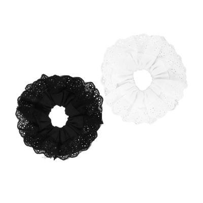 WOONEKY 2pcs Oversized Lace Hair Scrunchies Big Scrunchies for Women Girls Elegant Design Great Elasticity Comfortable Hair Accessories in Black White Diameter