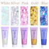 Face Body Glitter, Hair Glitter Sparkles Chunky Face Glitter Gel for Girls Makeup Singer Concerts Mermaid Festival Sequins Face Paint (White+Silver+Pink+Gold+Blue) view 2
