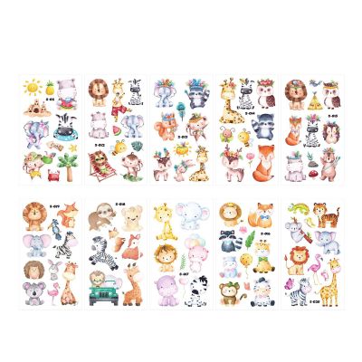 10PCS Tattoo Sticker Fake Tattoo Cute Watercolor Animal Cartoon Glitter Temporary Tattoo for Age 3