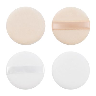 4 Pcs Powder Puffs for Makeup Face Powder Puff for Loose Powder Body Powder Puffs Soft Powder Puff for Foundation Washable Velour Puff with Ribbon Powder Pads Round Makeup Sponge (White + Skincolor)