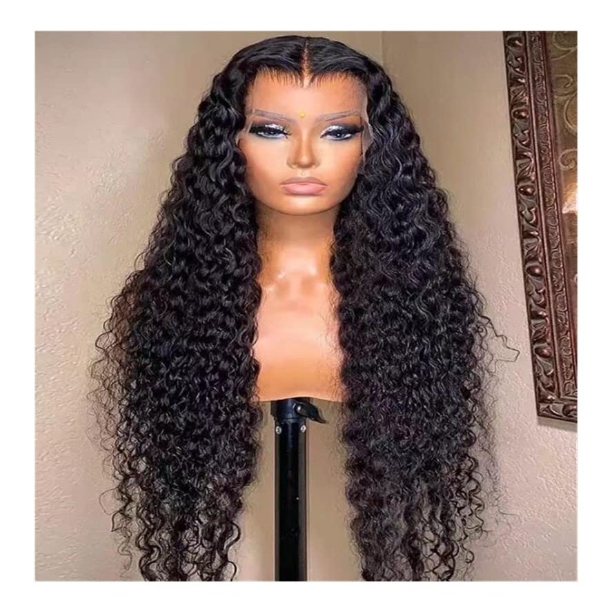 SHSWUD Wigs Synthetic Curly Wigs For Women Long Black Lace Front Wig Synthetic Hair Deep Wave Wig Breathable Wigs(26in)