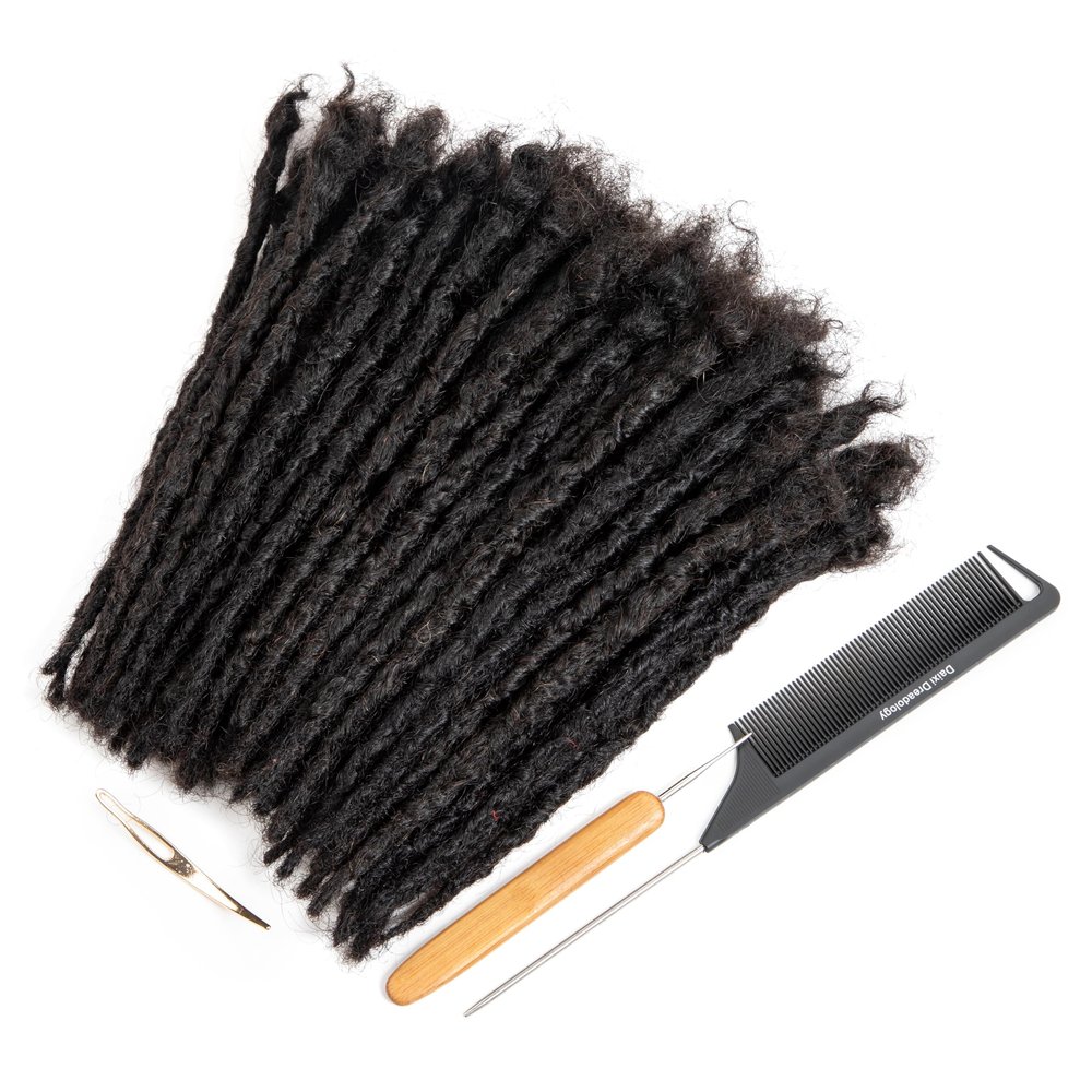 DAIXI Handmade Interlocking Locs 100% Real Human Hair Permanent Loc Extensions Textured Natural Looking Soft Dreadlocks (1B - 0.8cm, 6 Inch 10 Strands)