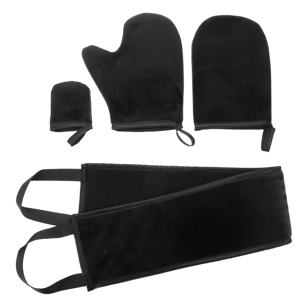 TOBBOMEY Sunless Tanning Glove Set Self Back Applicator Tanning Mitt for Back Body Exfoliating Mitt Self Tanner Accessory Black
