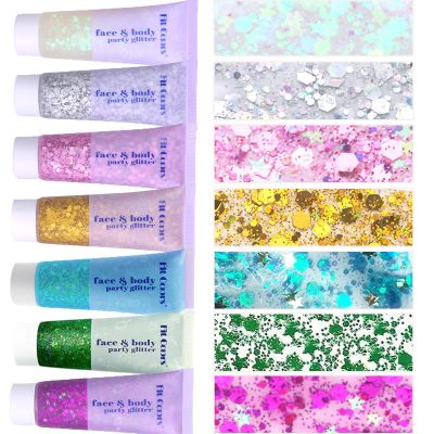 Face Body Glitter, Hair Glitter Sparkles Chunky Face Glitter Gel for Girls Makeup Singer Concerts Mermaid Festival Sequins Face Paint (White+Silver+Pink+Gold+Light Blue+Green+Rose Red)