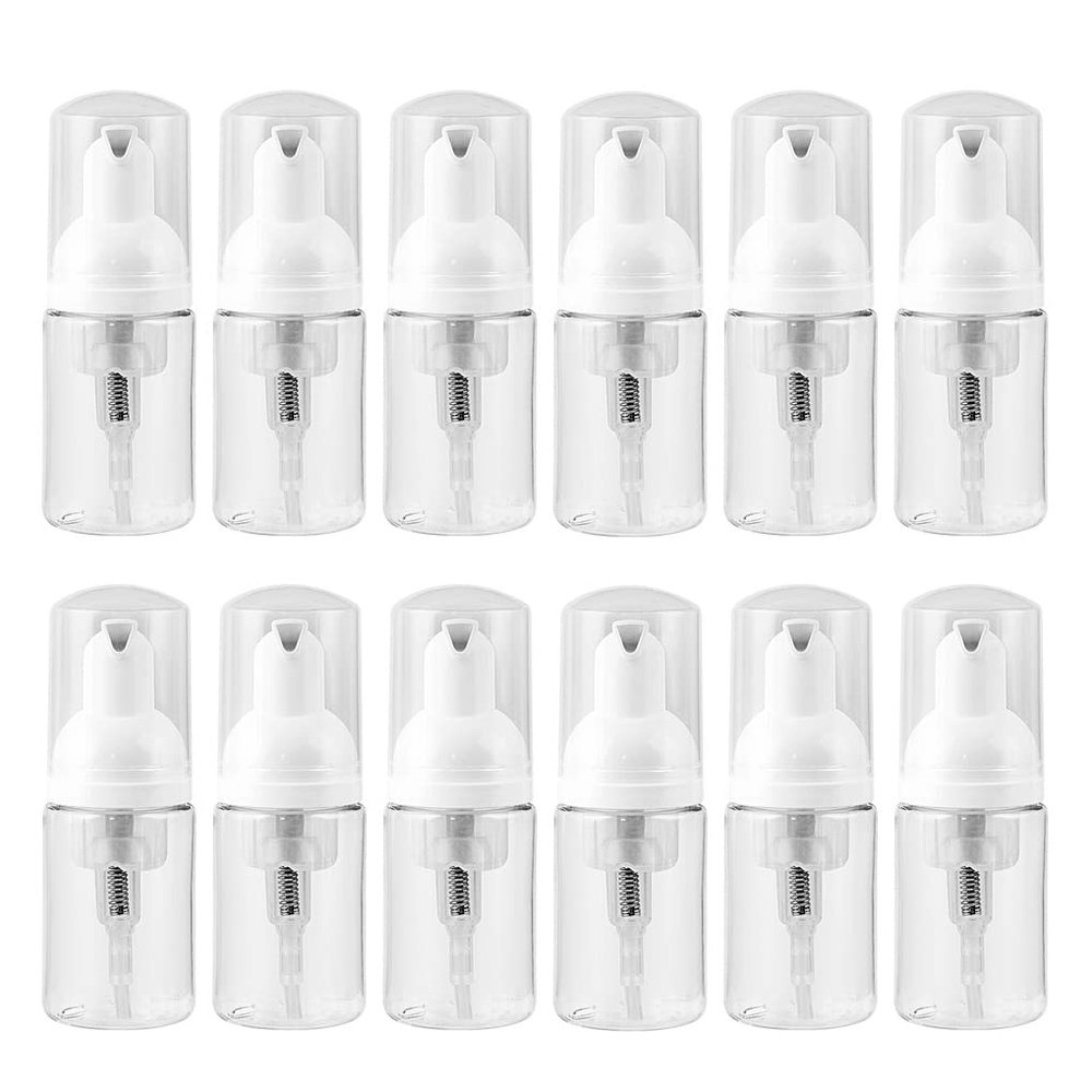 12 Pcs 30ml Refillable Empty Foam Bottle Plastic Pump Press Dispenser for Liquid Soap Lash Cleanser Shampoo Foaming Cleaning Castile Travel Cosmetics Packaging (24pcs 30ML)