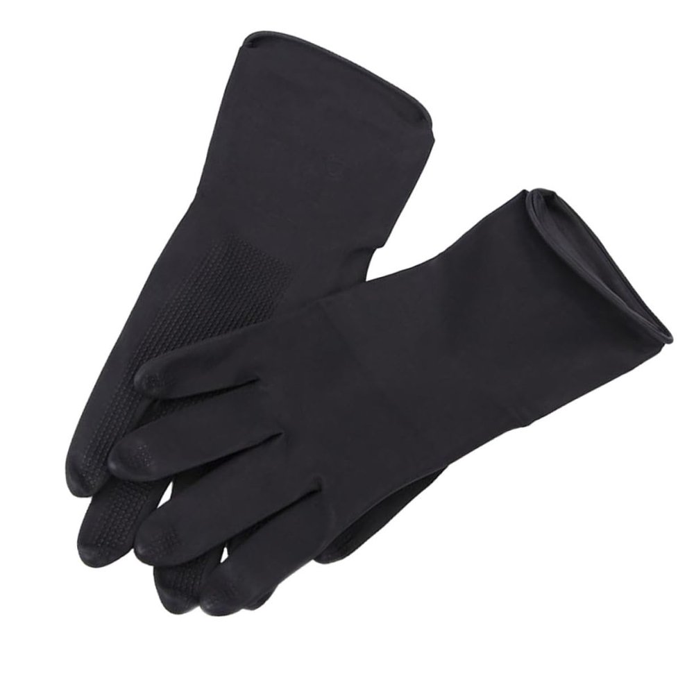 Anneome 5pairs Hair Salon Gloves Black Latex Gloves Non-slip Hair Dye Barber Shampoo Cleaning Home Use