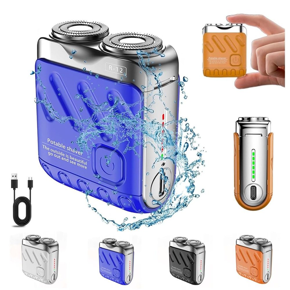 Electric Mini Portable Razor, R-12 Beard Shaver for Men,Suitcase Design Double-Ring Magnetic Cutter,Wet & Dry Waterproof Cordless Rotary Shaver for Travelling Car Home