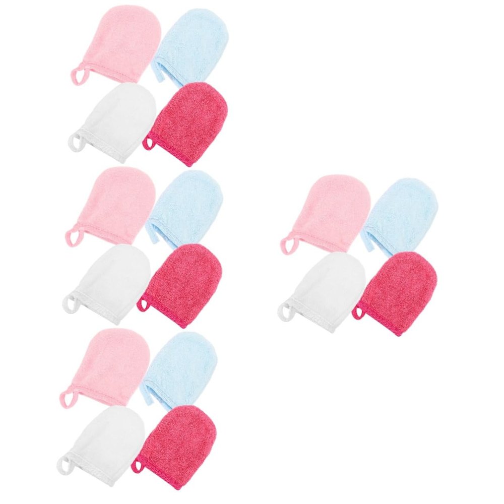 Beatifufu 16pcs Microfiber Face Wash Mitts Gentle Oil Cleanser Gloves Moisturizing Sleep Mask Sensitive Skin Facial Cleaning Mitts Reusable Makeup Remover Gloves
