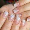 24pcs Glitter Press on Nails Short Square Cute Pink Fake Nails Glossy Stick on Nails Full Cover Acrylic Nails for Women Girl Nail Design Decoration view 1
