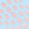 24pcs Glitter Press on Nails Short Square Cute Pink Fake Nails Glossy Stick on Nails Full Cover Acrylic Nails for Women Girl Nail Design Decoration view 3
