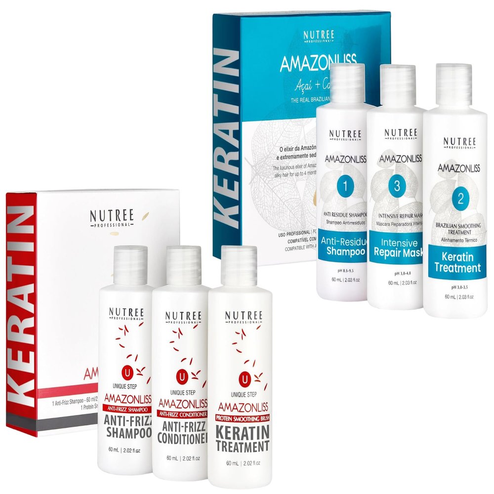 Amazonliss Keratin Hair Treatment Set 2.03 Fl Oz & Brazilian Keratin Smoothing(Shampoo, Conditioner, 2.02 Fl Oz Each)