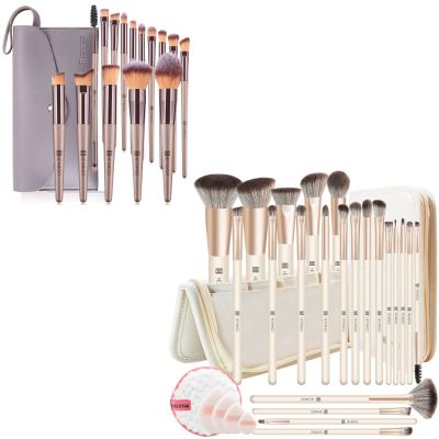 15PCS Champagne Gold Makeup Brushes & 22Pcs Makeup Brushes Set Professional with Fold Case Make up Brushes Gift Set