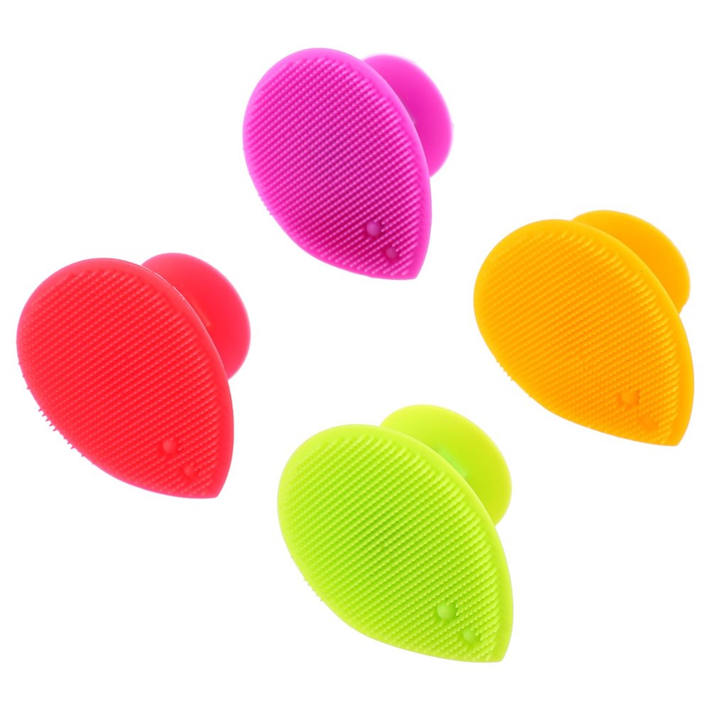 MERRYHAPY 4pcs Silicone Deep Cleaning Facial Brush Gentle Exfoliating Handheld Face Scrubber for Skin Types Purple Green Red Orange for Cleansing and Pore Care