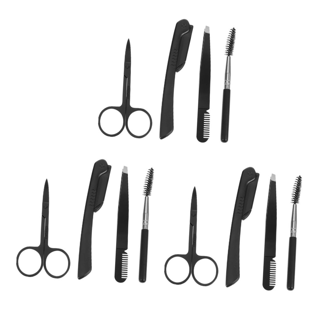 FOMIYES 3sets Complete Eyebrow Shaping Brush Tweezers Razor Scissors Made of Materials for Daily Use Travel