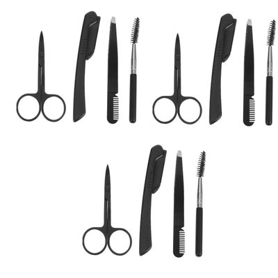 FOMIYES 3sets Stainless Steel Eyebrow Grooming Kit Brush Tweezers Razor Scissors for Women Men Travel for Outdoor