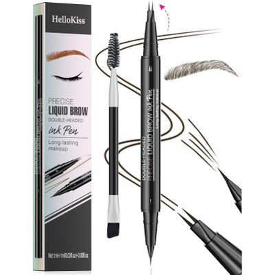 9708 2-Tip Double-Ended Eyebrow Pen, 2-in-1, with Eyebrow Brush. Waterproof and Sweat Proof,Precise Liquid Brow, 5 Shades, Long-Lasting (4#Black Brown)