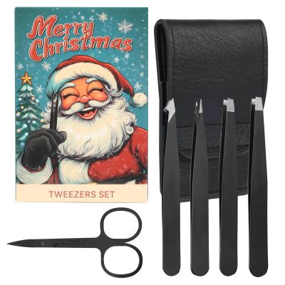 5-Pack Stainless Steel Tweezers Set for Women with Curved Scissors, Great Precision for Facial Hair Removal and Splinter Removal, Stocking Stuffer for Women