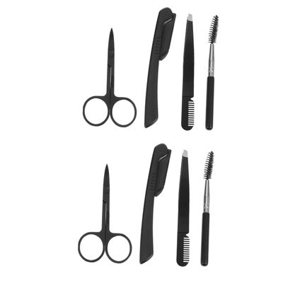 FRCOLOR 2sets Stainless Steel Eyebrow Trimmer Kit Scissors Tweezers Brush Razor for Shaping Trimming