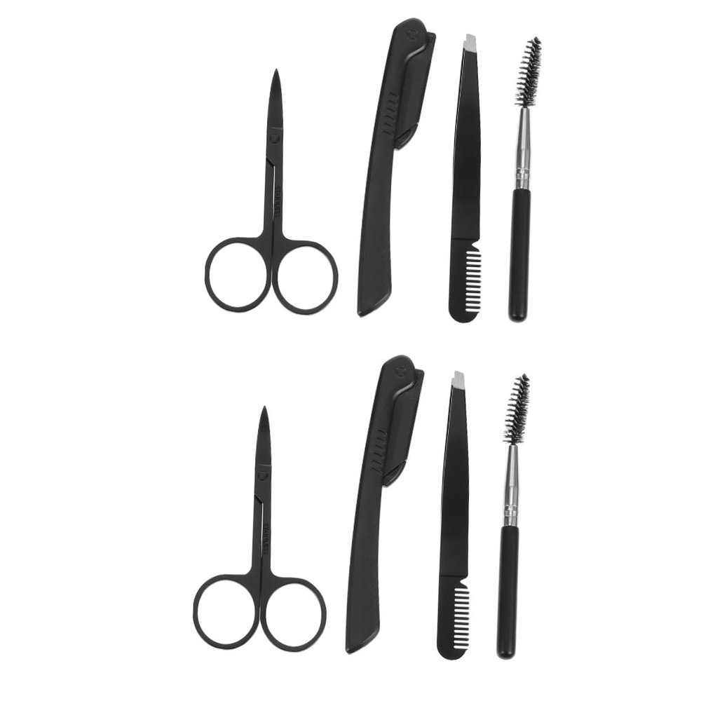FRCOLOR 2sets Stainless Steel Eyebrow Trimmer Kit Scissors Tweezers Brush Razor for Shaping Trimming
