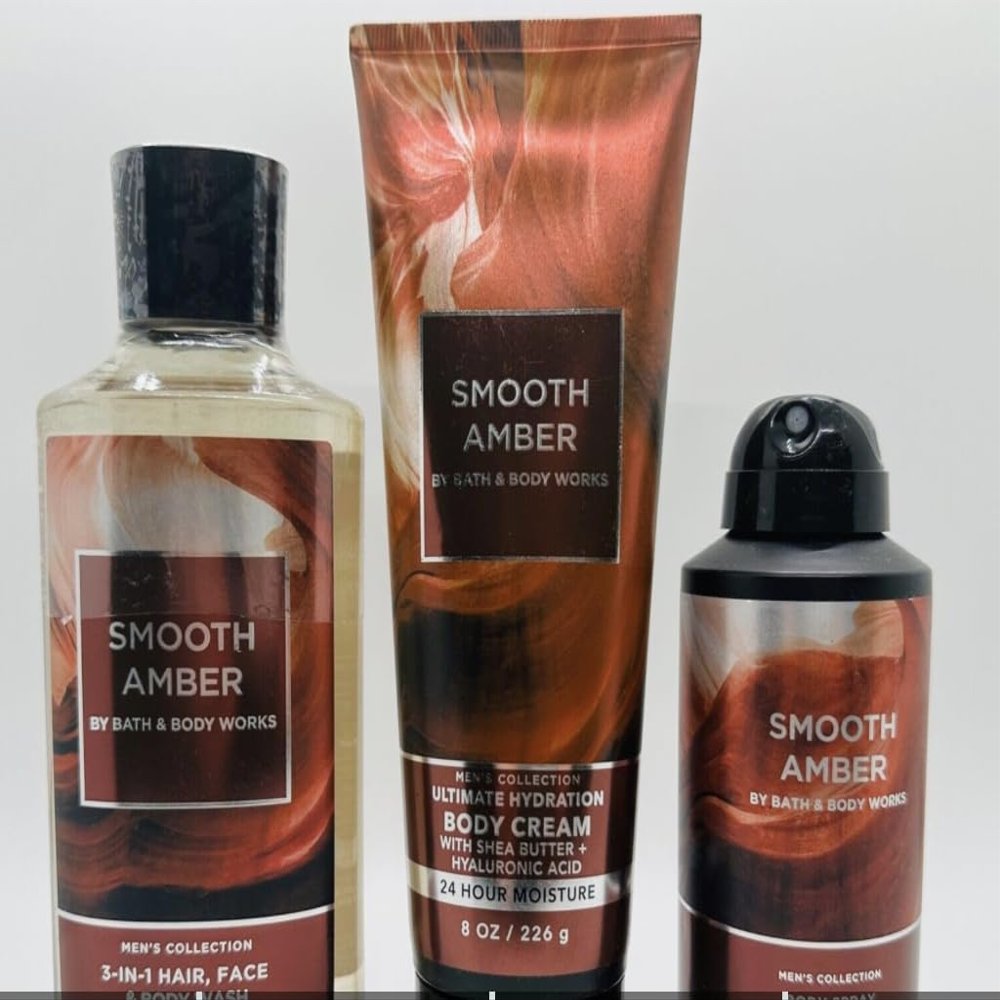 3 SMOOTH AMBER Hair Wash Deodorizing Spray & bath Body Cream