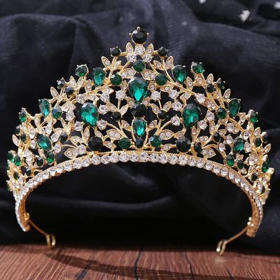 XMKJCHA Hair Jewelry Crown Tiaras for Women Baroque Elegant Green Crystal Crown Bride Tiara Women Wedding Princess Queen Rhinestone Headpiece Hair Jewelry Accessories (Color : Green gold-15)