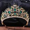 XMKJCHA Hair Jewelry Crown Tiaras for Women Baroque Elegant Green Crystal Crown Bride Tiara Women Wedding Princess Queen Rhinestone Headpiece Hair Jewelry Accessories (Color : Green gold-15) view 1
