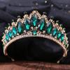 XMKJCHA Hair Jewelry Crown Tiaras for Women Baroque Elegant Green Crystal Crown Bride Tiara Women Wedding Princess Queen Rhinestone Headpiece Hair Jewelry Accessories (Color : Green gold-15) view 3