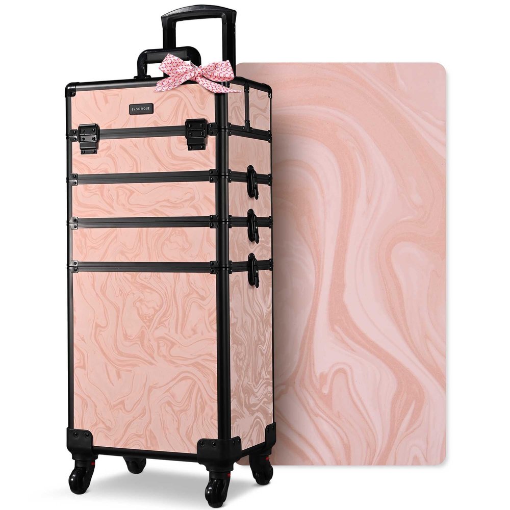 BYOOTIQUE 4in1 Makeup Trolley on Wheels Esthetician Rolling Case Hair tool Travel Bag Lash Storage Barber Tool Box for Nail Bar Beauty Salon Cosmetologist Manicurist Hairstylist,CoyoteButtes Dusk