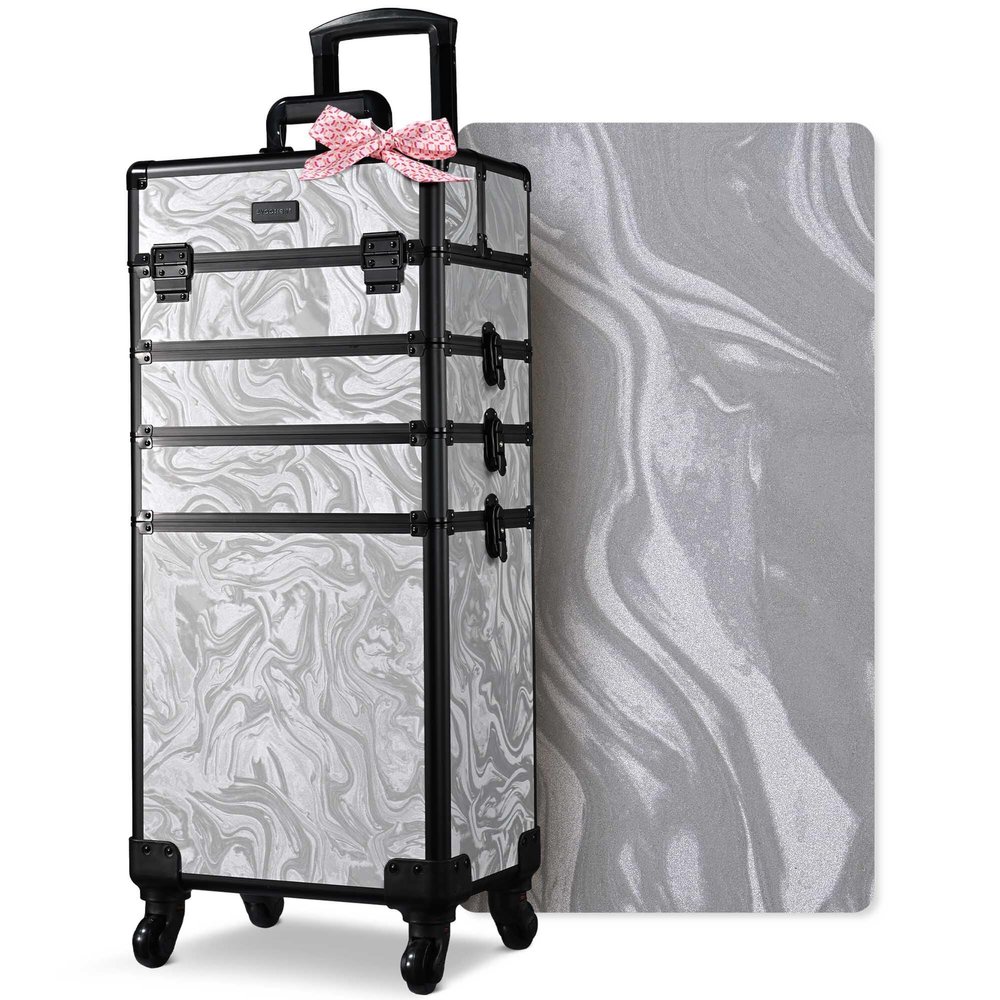 BYOOTIQUE Rolling Makeup Cart on Wheels Hairdressing Brush Bags Hair Tool Travel Suitcase For Nail Bar Studio Beautician Hairstylist Barbershop,CoyoteButtes Graystone