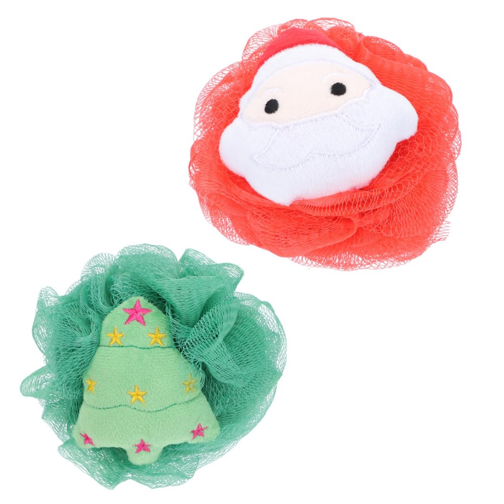 Baluue 2pcs Cartoon Bath Exfoliating Comfortable Skin Scrubber for Boys and Girls Christmas Bath Flowers for Family Use Santa Christmas Tree