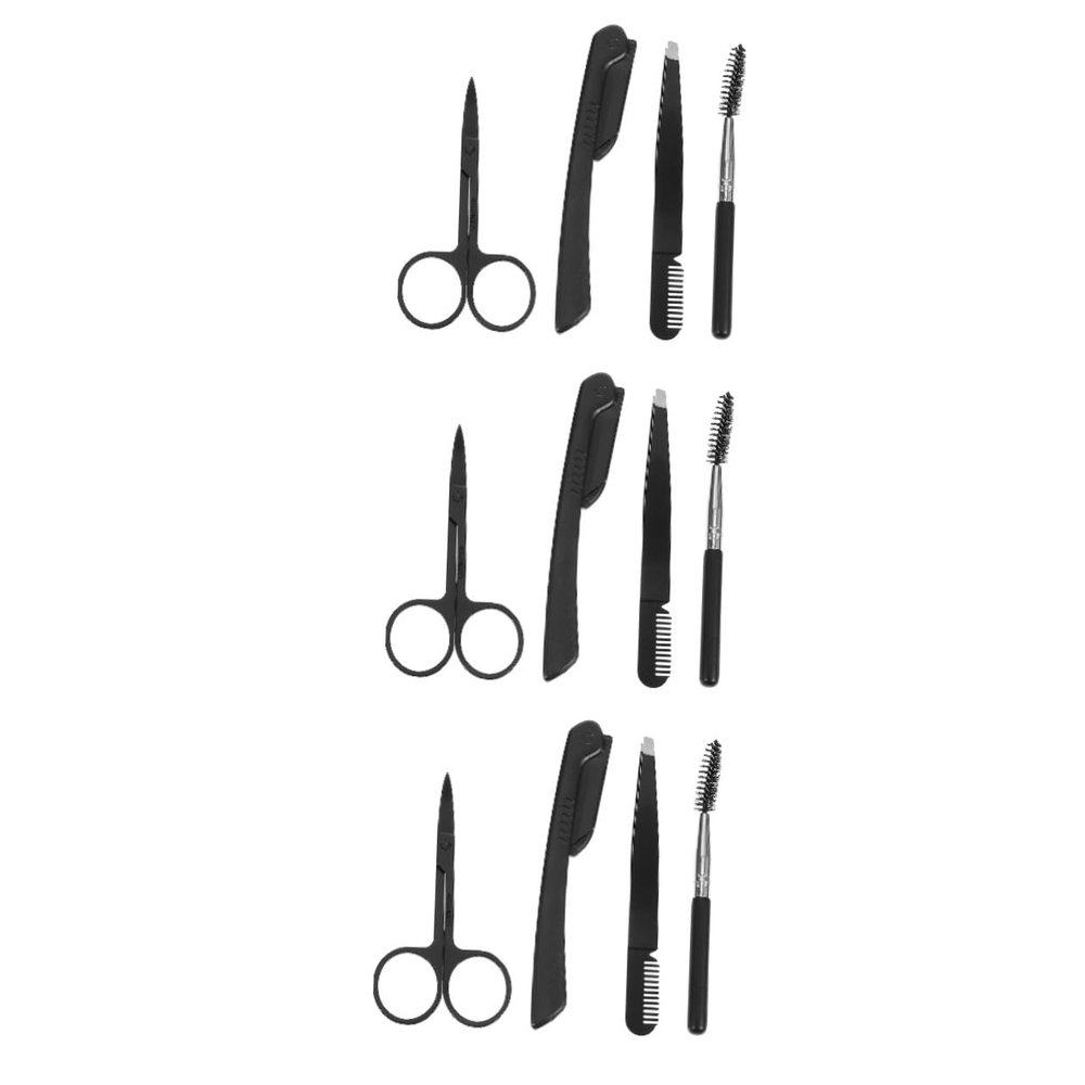 NOLITOY 3sets Complete Eyebrow Grooming Tweezers Razor Scissors Brush Eyebrow Shaping Tools