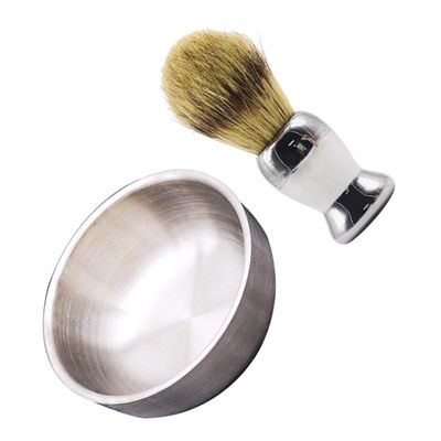 TOVINANNA 2pcs Shaving Brush Set with Soap Bowl Ergonomic Design for Dense Foaming Durable Nylon Hair Brush and Silver Shaving Mug Men