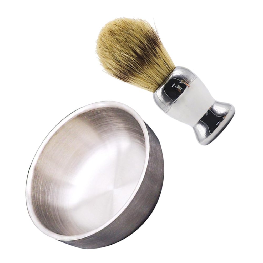 TOVINANNA 2pcs Shaving Brush Set with Soap Bowl Ergonomic Design for Dense Foaming Durable Nylon Hair Brush and Silver Shaving Mug Men