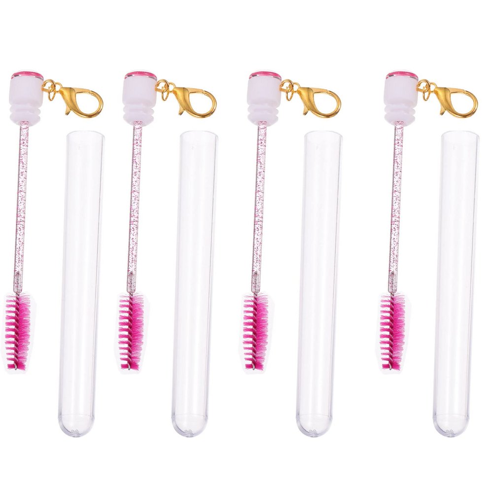 Baluue 4pcs Portable Eyelash Brush Tubes Keychain Long Eyelash Wands for Travel Makeup Artists and Daily Use