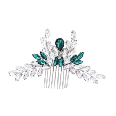 TOVINANNA Bride Rhinestone Side Comb Bridal Hair Accessory Green Wedding Hair Piece