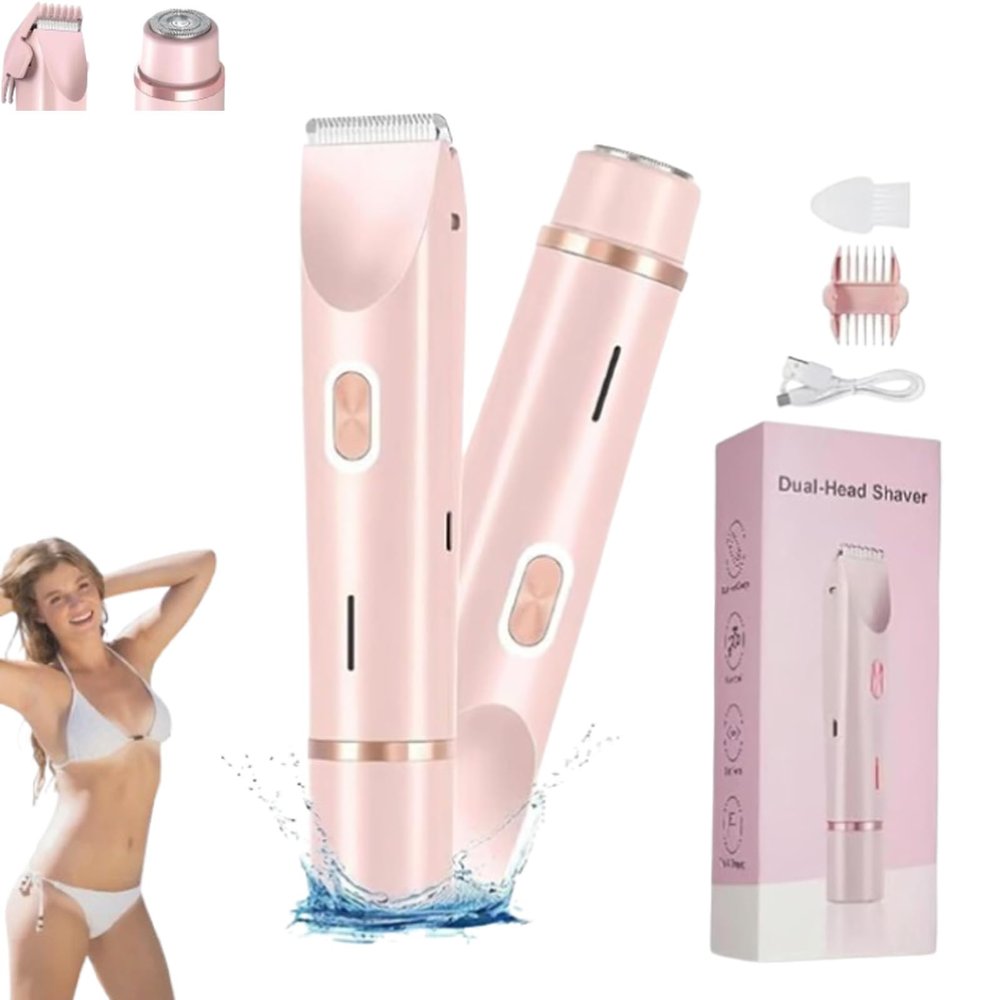 2-in-1 Electric Shaver for Women, Dual Head Shaver Women, Electric Bikini Trimmer, Wet & Dry Use Hair Removal