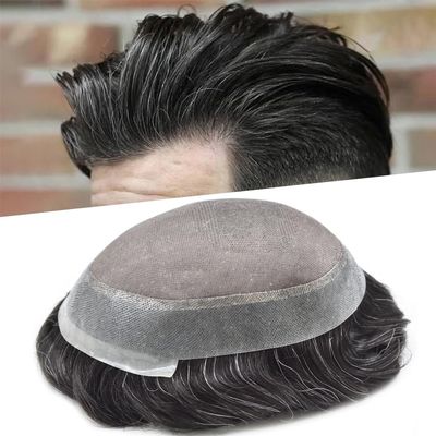 Hair Wonders Hair Piece for Men Fine Mono Hair Replacement System for Men Poly Skin Around Mens Toupee Real Human Hair Mens Hairpieces 8X10#1B10#1B Off Black+10% Grey