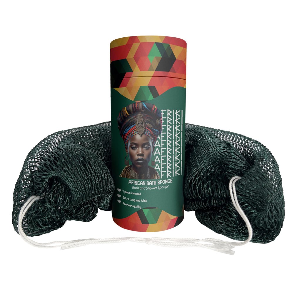 AFRIKI African Net Sponge Exfoliating Body Scrubber, Black Owned & Rooted in Africa, All Skin Types | 45 in Long (Forest Green)