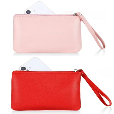 2 Pack Small Zipper Pouch Mini Makeup Bag for Purse Lipstick Cosmetic Travel Make Up Organizer for Women Essentials Feminine Products, Car Change Coin Holder 8x5 Phone Wristlet Wallet, Pink Red