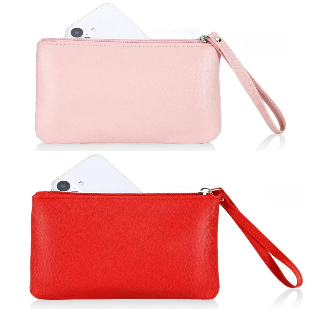 2 Pack Small Zipper Pouch Mini Makeup Bag for Purse Lipstick Cosmetic Travel Make Up Organizer for Women Essentials Feminine Products, Car Change Coin Holder 8x5 Phone Wristlet Wallet, Pink Red