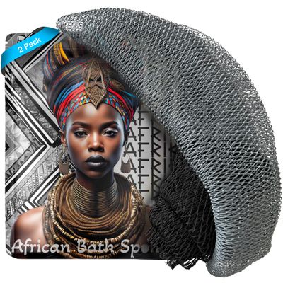 AFRIKI African Net Sponge  Exfoliating Body Scrubber, Black Owned & Rooted in Africa, All Skin Types | 45 in Long (Black & Slate)